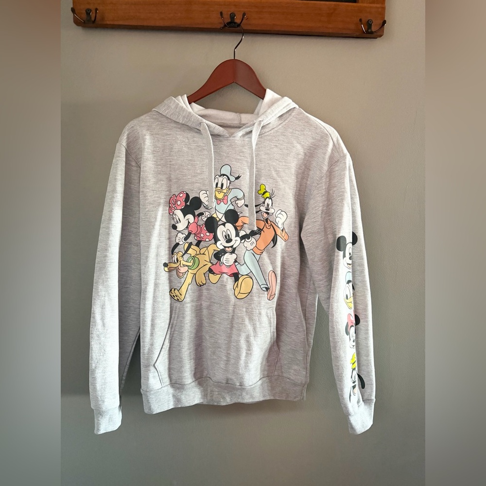 Disney Mickey and Friends Hoodie Juniors Medium 7-9 Heather Gray Sleeve Graphic - Picture 2 of 8
